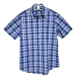 RALPH LAUREN Classic Plaid Short Sleeves Blue & White Button Down Shirt Size L